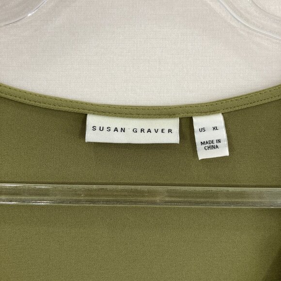 Susan Graver Top size XL Green Stretch Liquid Knit V Neck Elegant Office Work - Picture 2 of 7